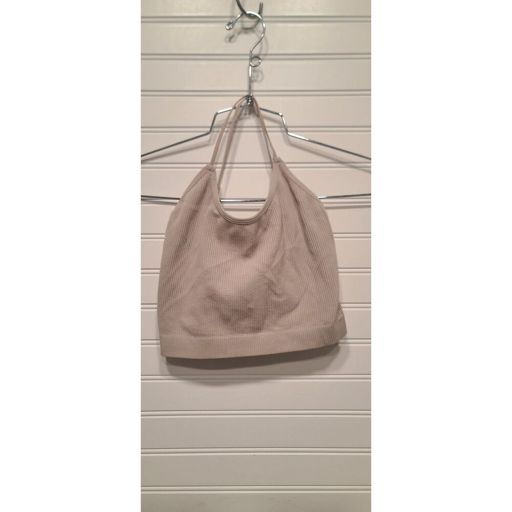 Colsie Beige Ribbed Knit Halter Crop Top Size M NWT